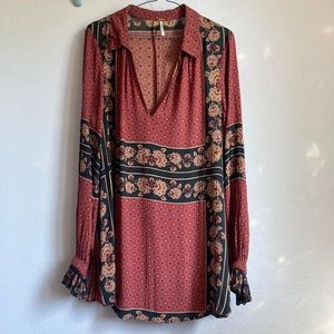 Free People Dobby Changing Times Tunic Brick Combo Size Medium